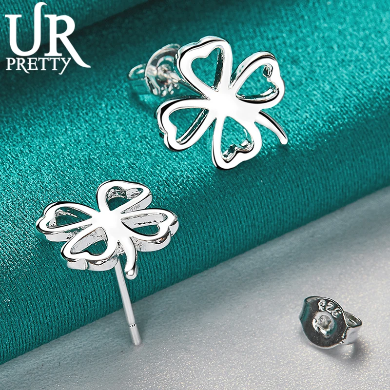 

URPRETTY 925 Sterling Silver Empty Clover Stud Earring For Women Fashion Wedding Engagement Party Jewelry Charm Gift