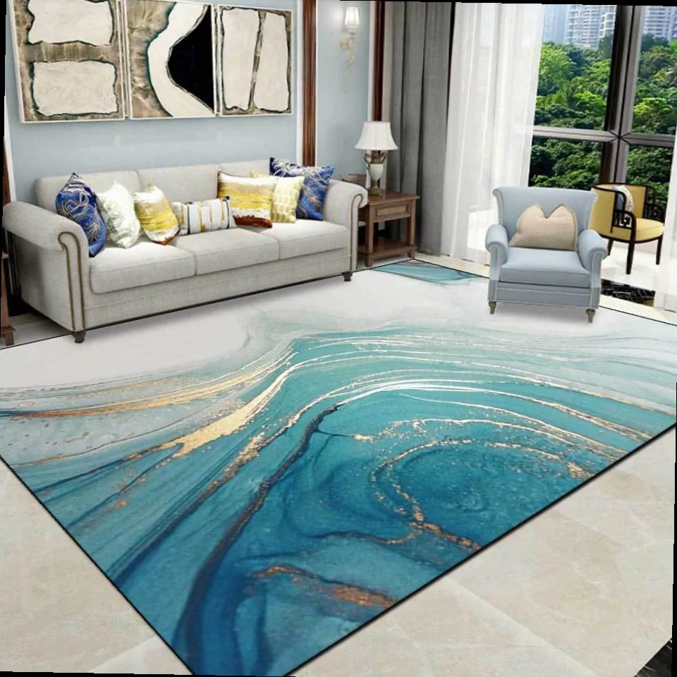 

New Modern Luxury Carpet Living Room 3D Ink Painting Print Gold Black Gray Blue Home Abstract Kitchen Mat Area Bedroom Floor