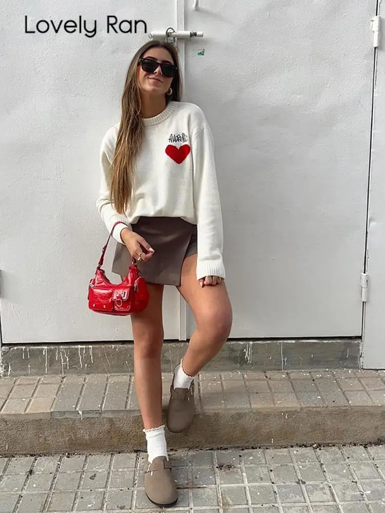 

Sweet Chic Love Embroidery Knitting Women's Sweaters Fashion Long Sleeve Loose Pullover Autumn Winter Female Office Streetwear