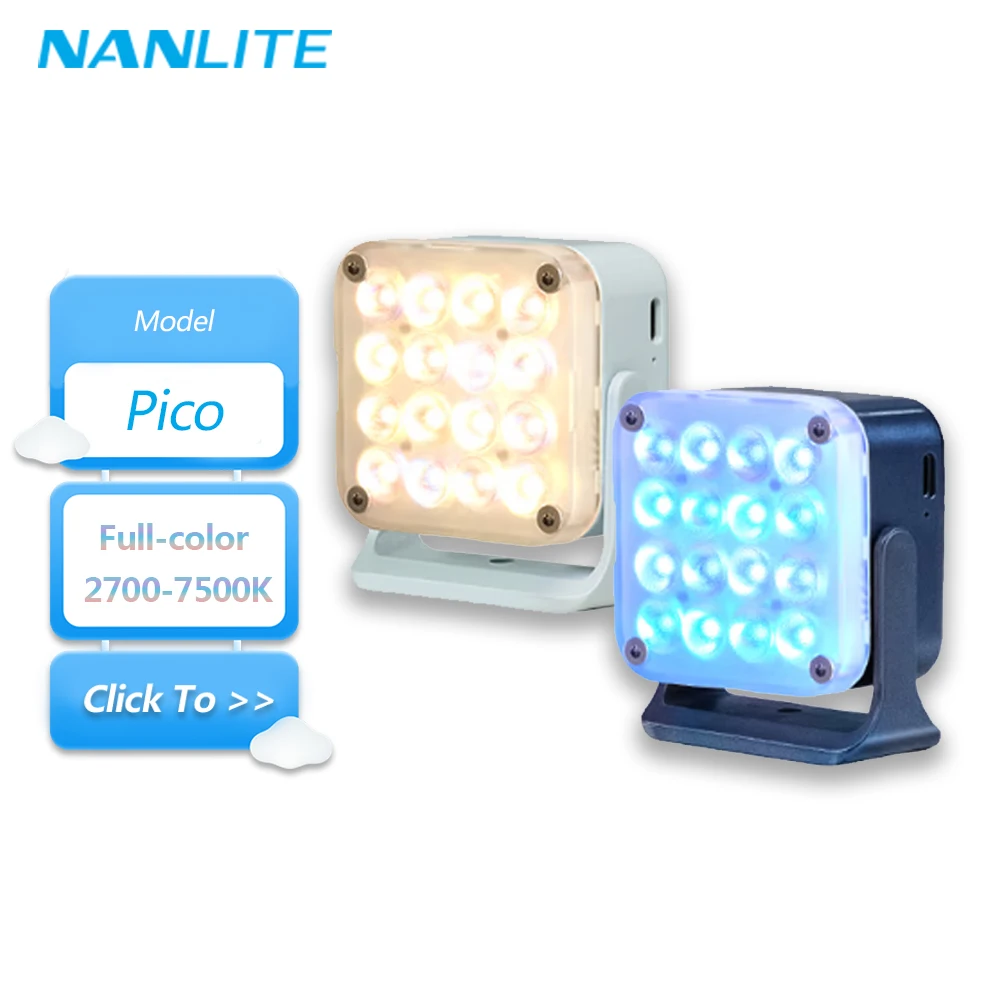 Фото Полноцветный миниатюрный магнитный карманный светодиодный светильник Nanlite Pico 2700K-7500K для фото- и видеосъемки, видеоблогеров, заполняющий свет №1