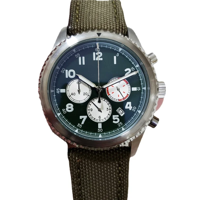 

Мужские кварцевые часы с хронографом, зеленые, холщовые, с кожаным ремешком