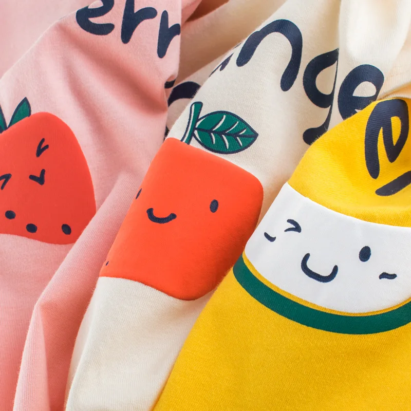 

2023 Summer New 2-8Years Kids Children Fruit Print Baby Top Basic Shirt 100% Cotton Girls Short-Sleeve T-Shirt