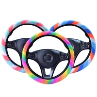 colorful plush elastic car steering wheel cover universal winter warmer steering wheel cover no inner ring cover car accessories