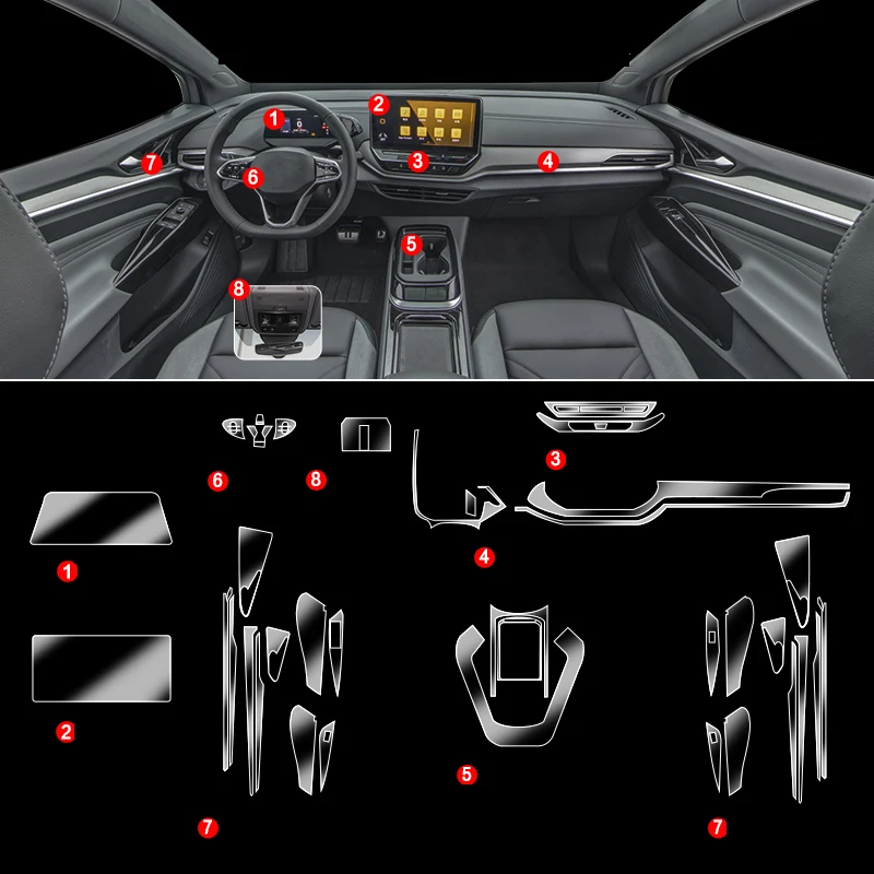 

ТПУ для Volkswagen VW ID.4 ID 4 ID.6 ID 6 Crozz X прозрачная пленка автомобильная наклейка для внутреннего интерьера Центральная панель управления дверным выходом