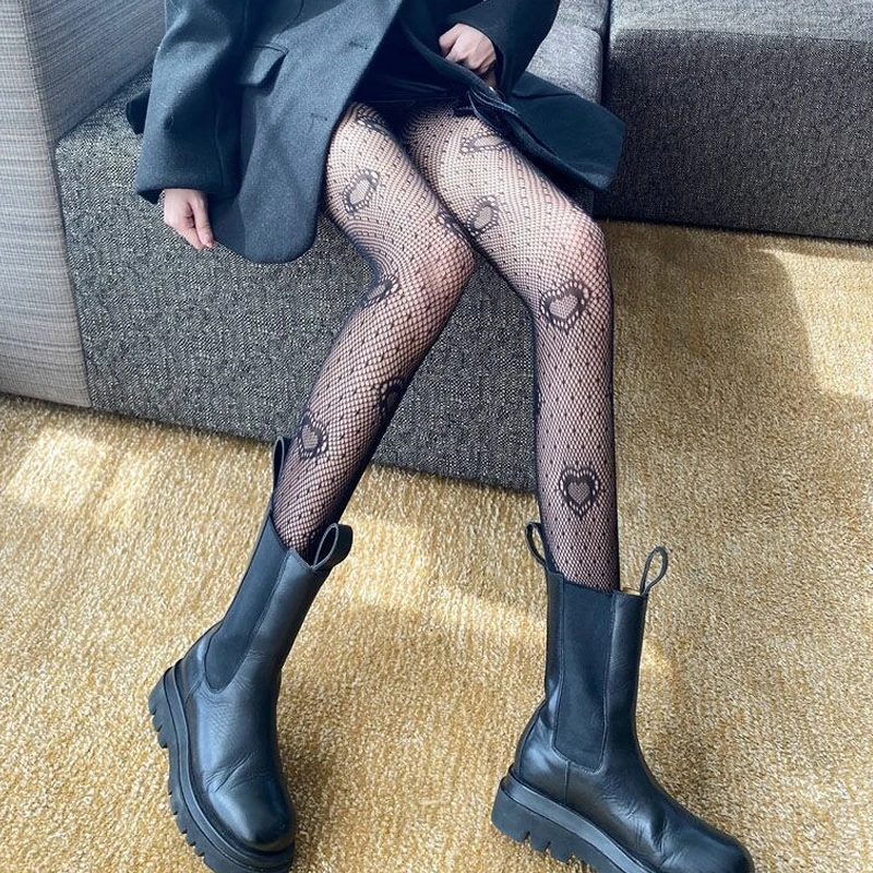 Ultrathin Hollowed Out Love Heart Fishnet Stockings Tights for Women Girls Fashion Japanese Style Lolita Sexy Elastic Pantyhoses