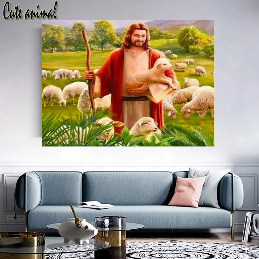 

5D DIY алмазная живопись Иисуса Овцы религиозная картина Стразы Набор для вышивки крестиком полностью Алмазная мозаика вышивка домашний декор