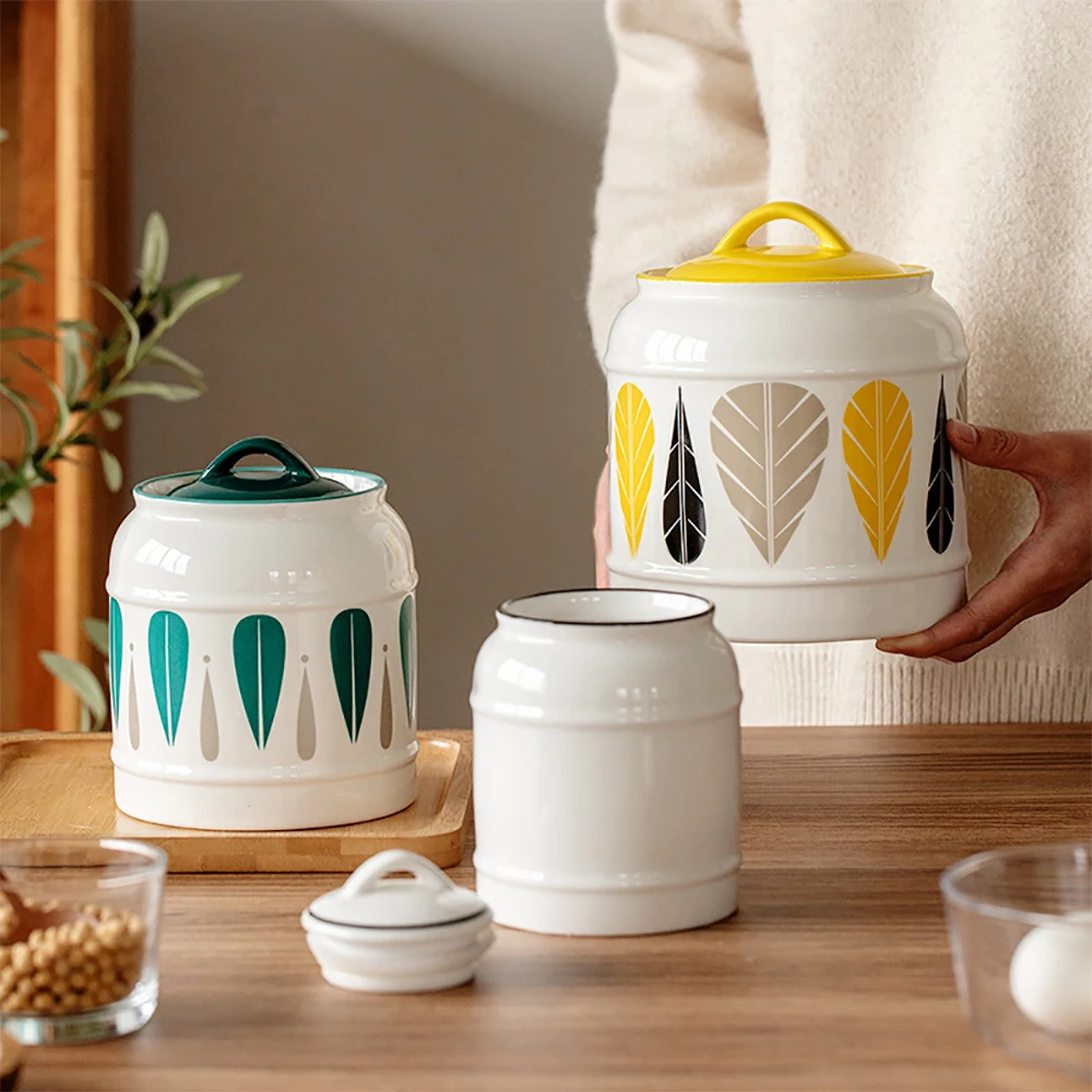 

Modern Style Ceramic Storage Jars Cereal Dispenser Home Desktop Painted Decorative Pot Snack Tea Storage Jar Kitchen Containers