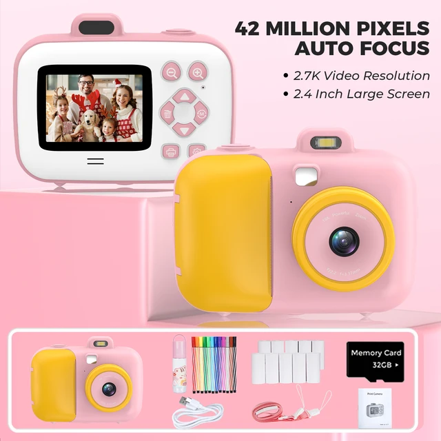 Instant Photo Camera Kids Camera Pictures For Children with Thermal Printing Paper Toys For Girls Gift 2.7k Photographic Cameras 1