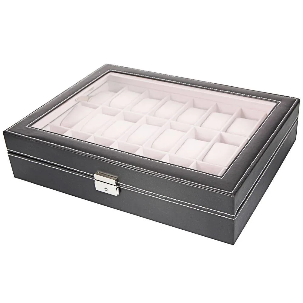 

24 Compartments Top-level Opening Style Leather Watch Collection Box Black