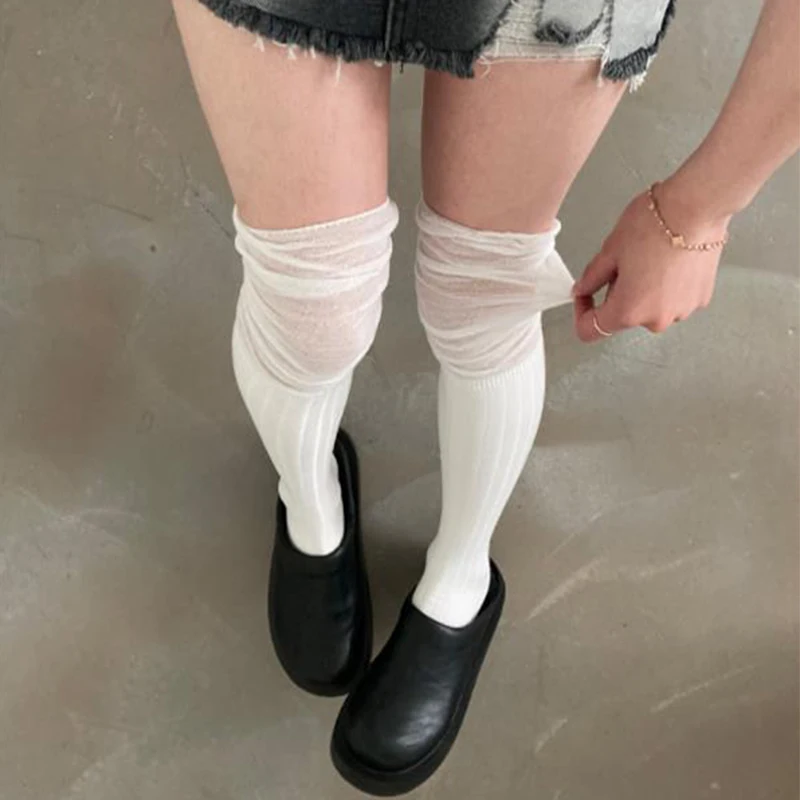 

Cotton Thigh High Socks for Female JK Lolita Harajuku Over The Knee Stockings Solid Color Casual Trendy Long Women's Hosiery