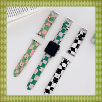 leather strap for apple watch 7 45mm 41mm colorful check pattern bracelet wristband for iwatch 6 5 4 3 2 se 44mm 42mm 40mm 38mm