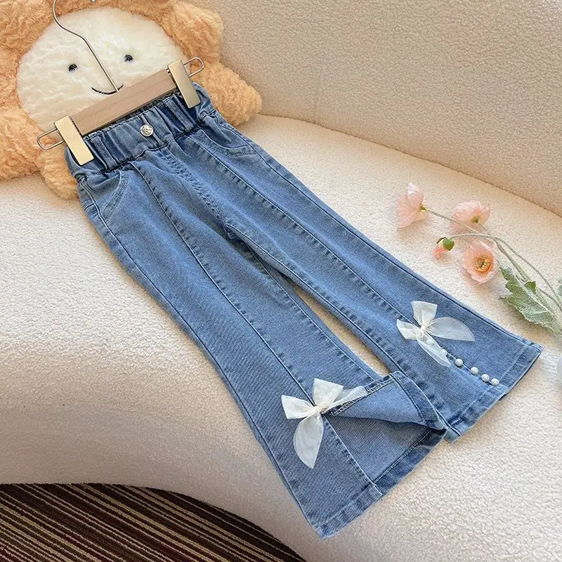 Джинсы для девочек одежда на весну и осень 2023 детские штаны с колокольчиками