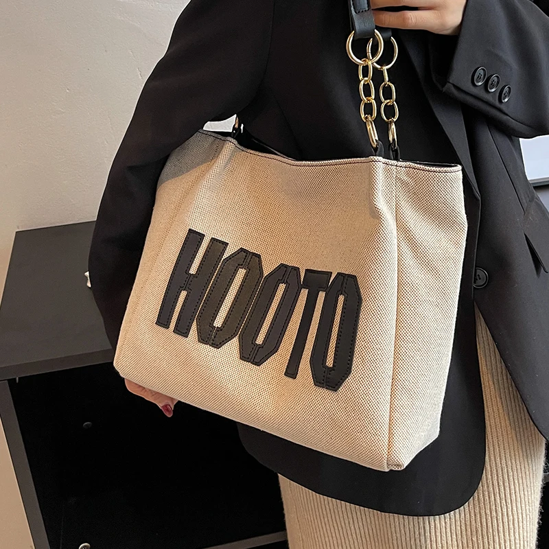 

Eco-friendly Canvas Simple Casual Tote Bag Trendy Shopper All Match Letter Print Handbag High Capacity Ladies New Top Handle Bag