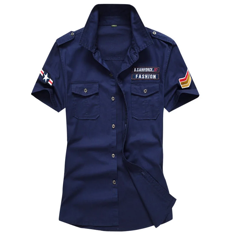M-6XL Short-sleeved Shirt Loose Oversized Oversized Armband Lapel Military Jacket 's Outdoor Casual Summer Men