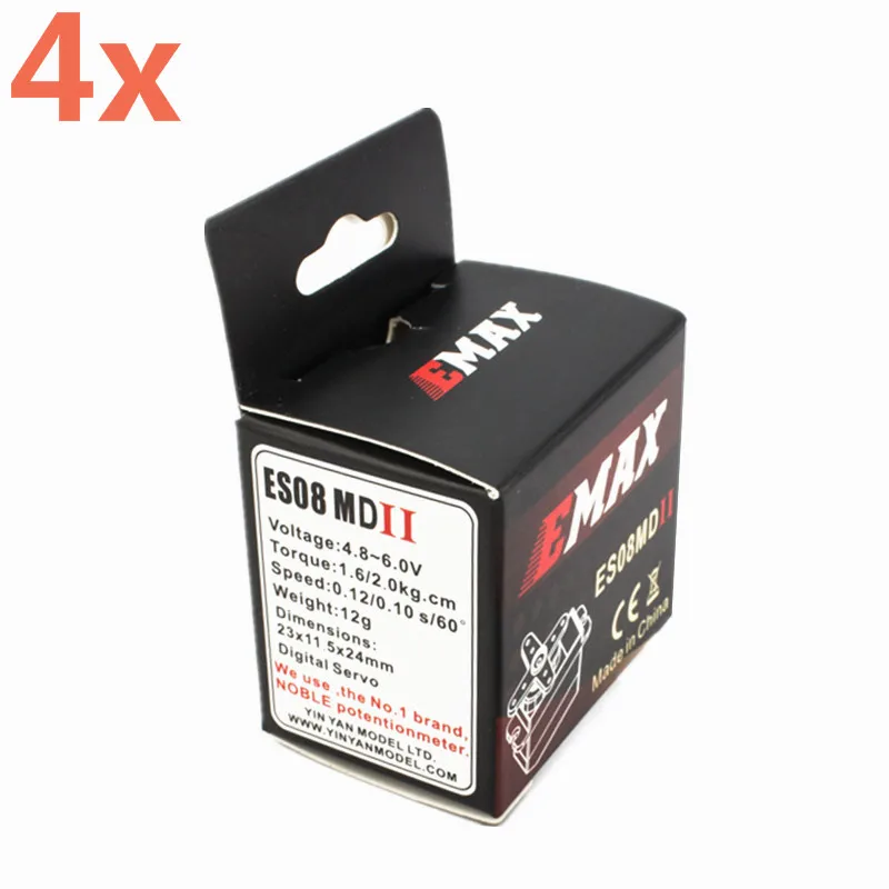 4 шт. Сервопривод EMAX ES08MD 08MD11 с металлической шестерней цифровой сервопривод
