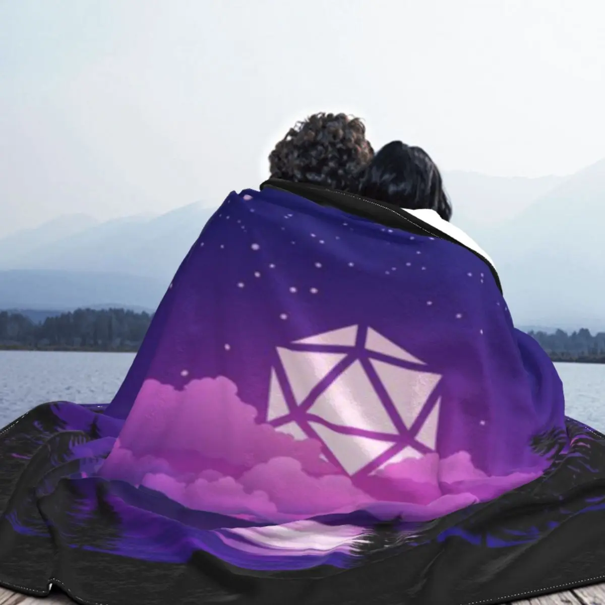 Розовый закат D20 Dice Sun Lake Настольные карты RPG и пейзажи Ультрамягкое одеяло из