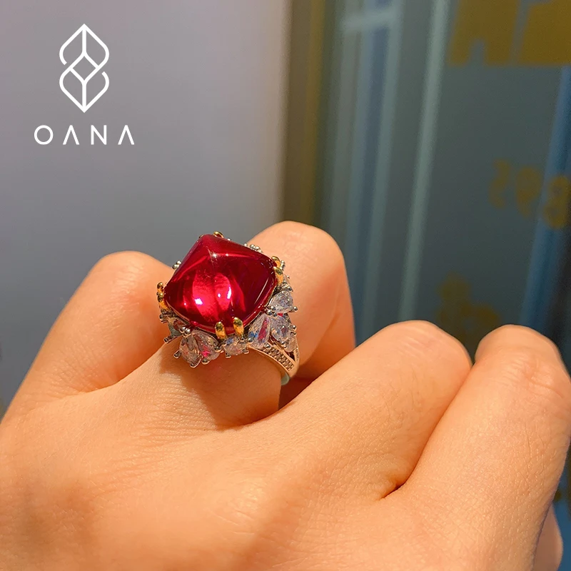 

OANA S925 Whole Body Silver Ladies Ring Hot Sale Imitation Color Treasure Ruby Candy Tower Full Diamond Jewelry Free Shipping