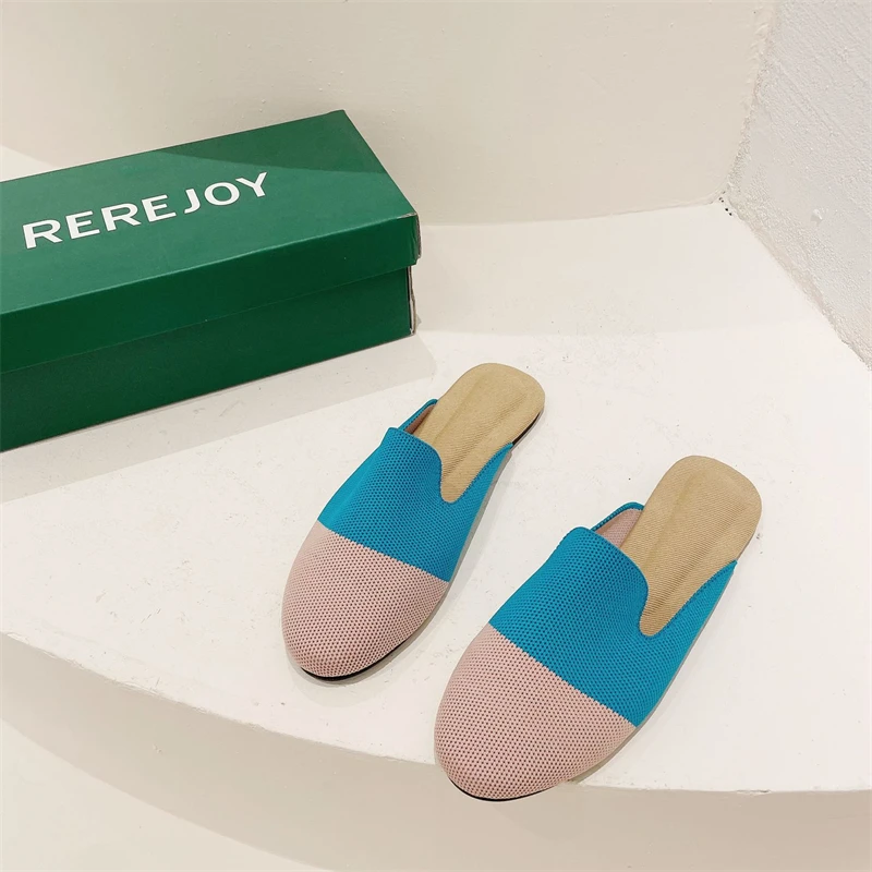 Large Size Women's Shoes 2022 Summer New Flying Woven Sandals And Slippers Women's Baotou Half Drag Flat Shoes Sandalias Mujer V