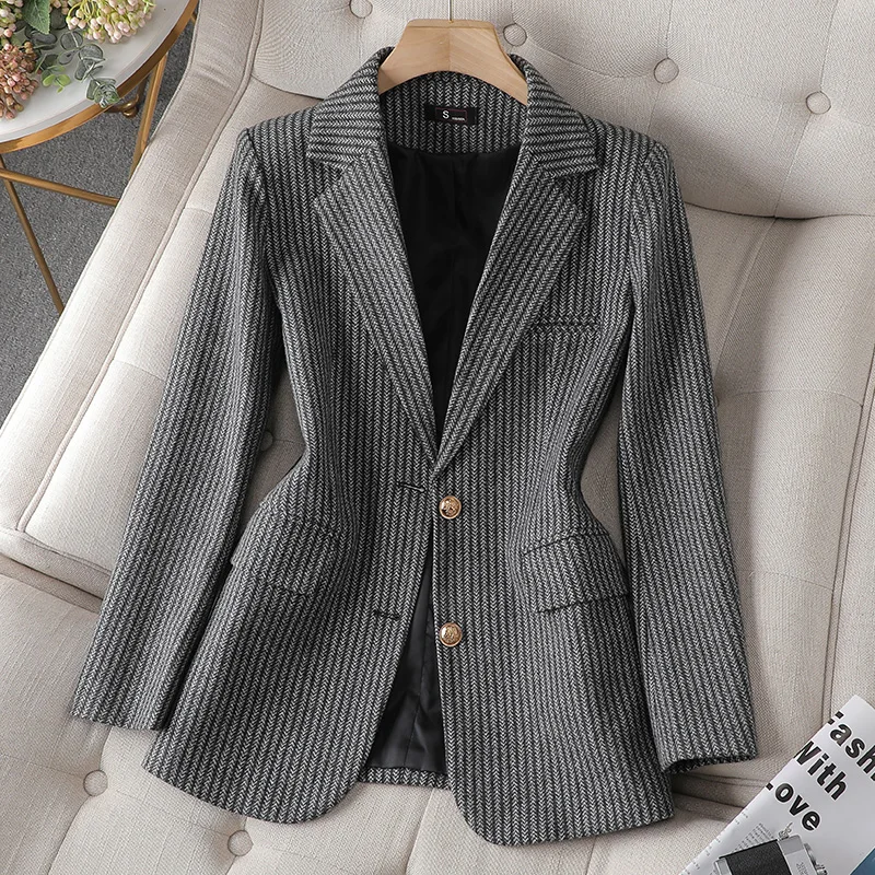 Korean Fashion Spring Notched Blazer Women Classic All Match Long Sleeve Blazers Office Lady Single Breasted Jackets New