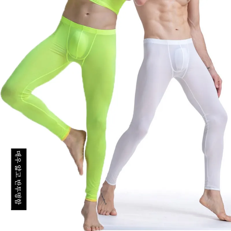 Мужские летние тонкие молодежные лонг-джоны из ледяного шелка с низкой талией