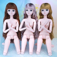 bjd doll 60cm 22 movable joint 4d simulation eyes 13 long curly hair white skin naked body fashion doll change makeup girl toy