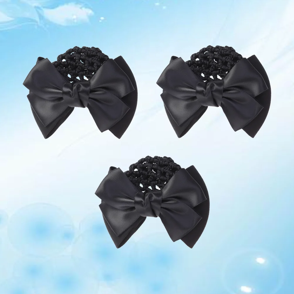 

3 Pcs Women's Hair Clips Snood Net Bun Bow Flower Bag Head Mesh Accessories Headdress Work