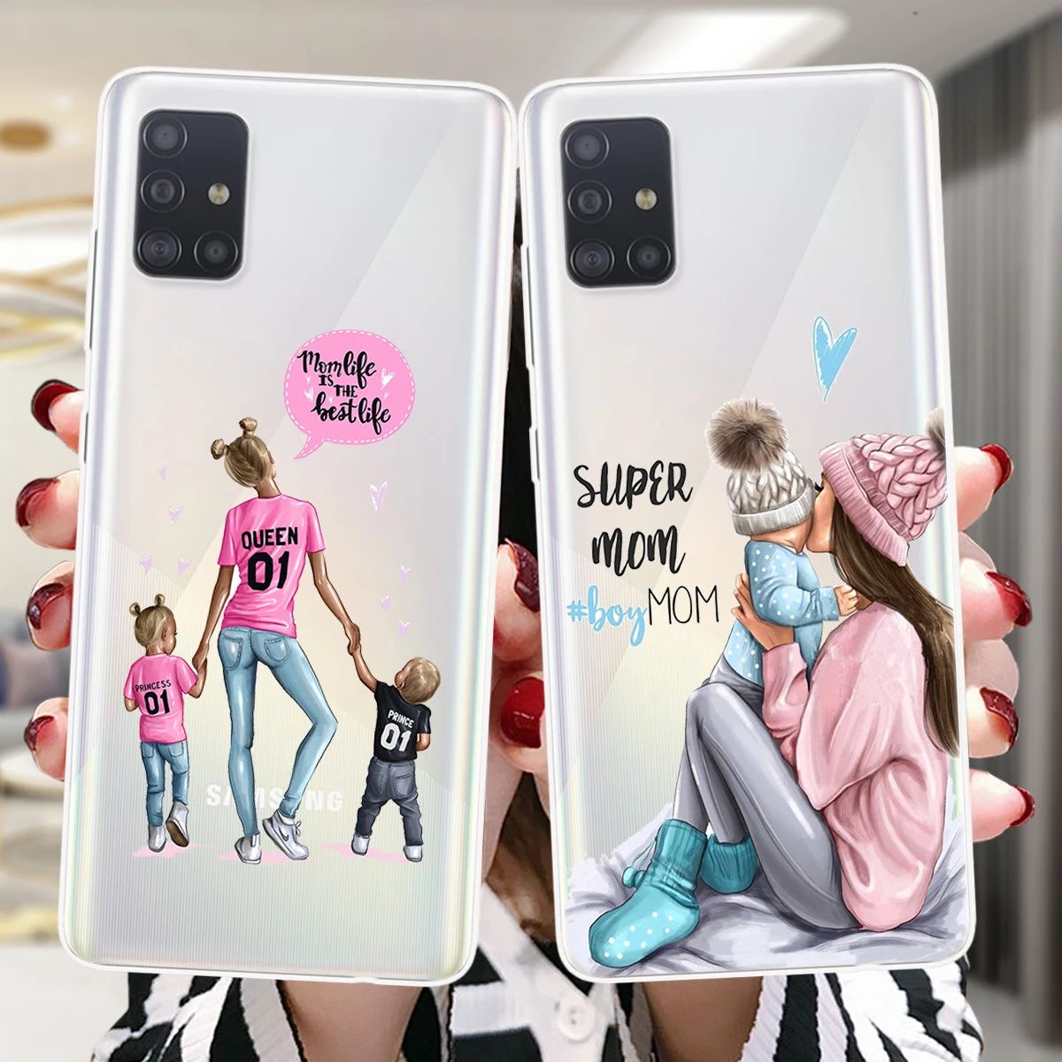 Super Mama Girl Mom Boy Baby Silicone Case For Samsung S22 S21 Ultra S20 FE Plus A53 A73 A52 A72 A51 A71 A22 A32 A33 A13 Cover