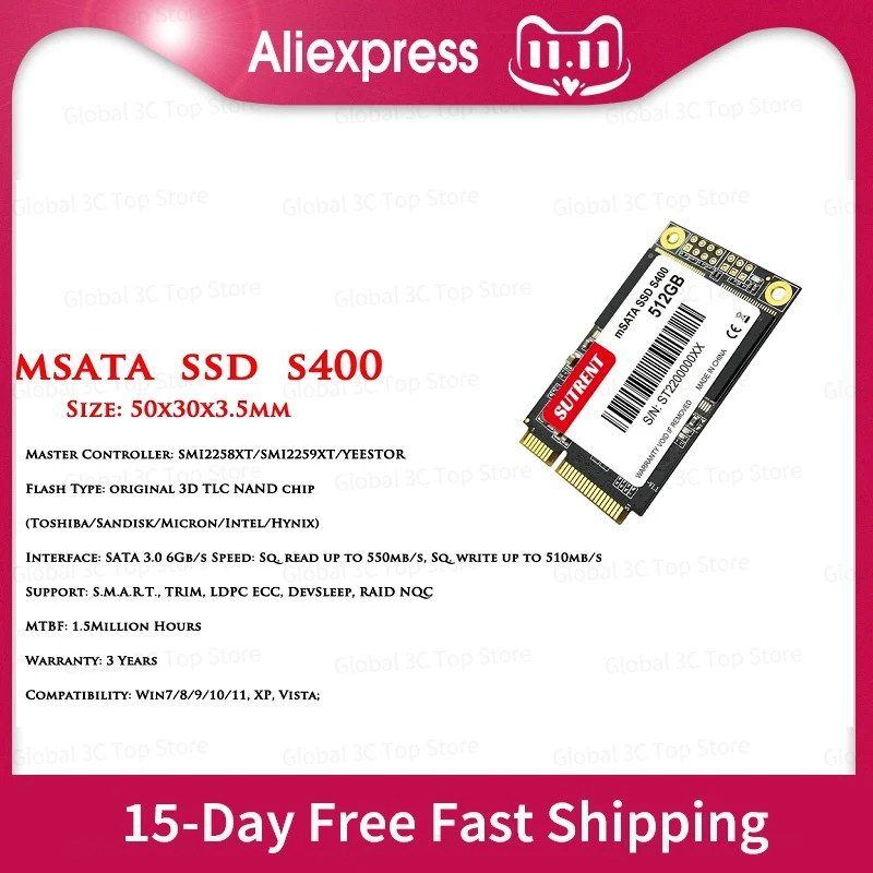 

Твердотельный накопитель mSATA SSD S400 Ssd Harde Schijf 64 ГБ, 128 ГБ, 256 ГБ, 480 ГБ, 512 ГБ, 2,5 дюйма, внутренний жесткий диск для настольного ПК, ноутбука