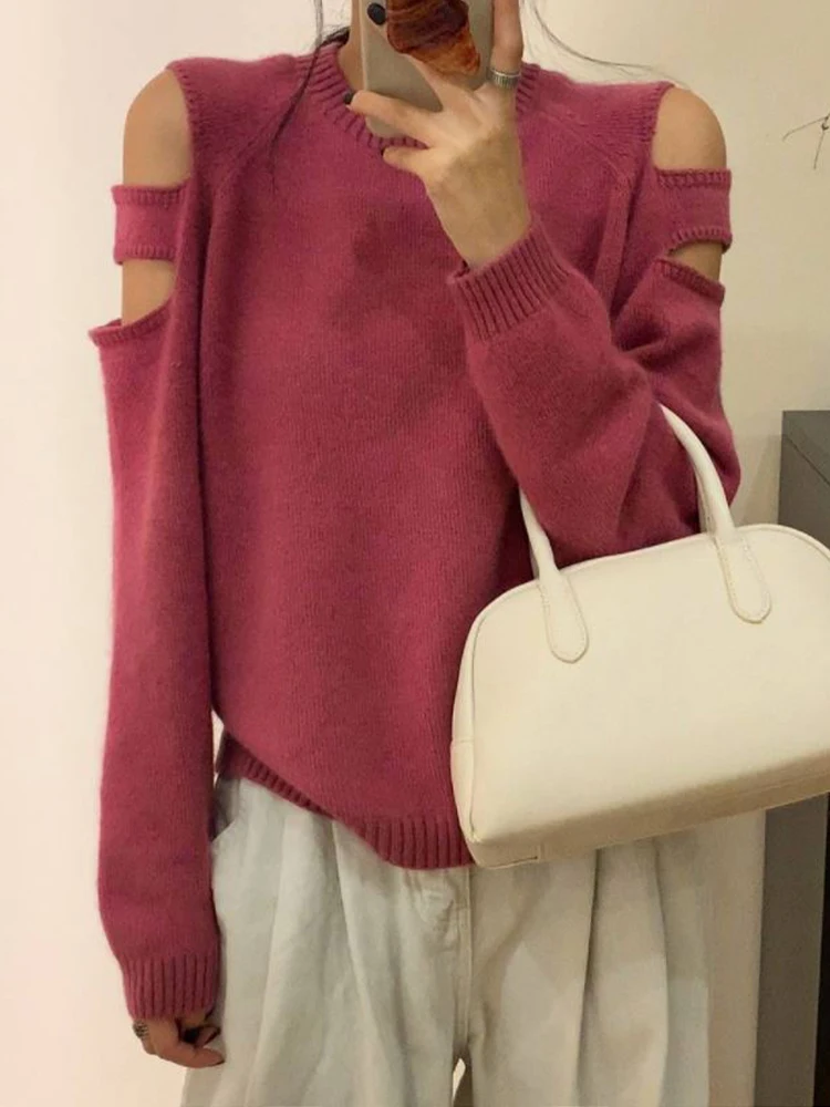 

High Quality Knitted Long Sleeved Hollowed Out Loose Round Neck Sweater 2023 Autumn New Korean Fashion Women'S Clothing