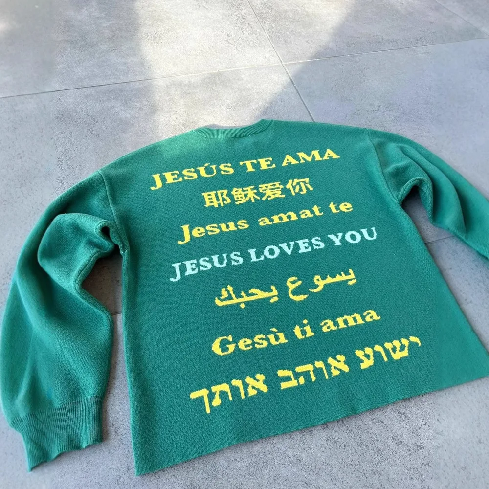 Y2k пуловер с длинными рукавами и круглым вырезом вязаный вручную мультяшным