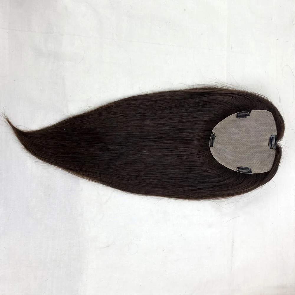 Peluca de cabello humano virgen para mujer, peluquín con Base de piel inyectada, cuero cabelludo Natural, pinzas finas en la parte superior del cabello