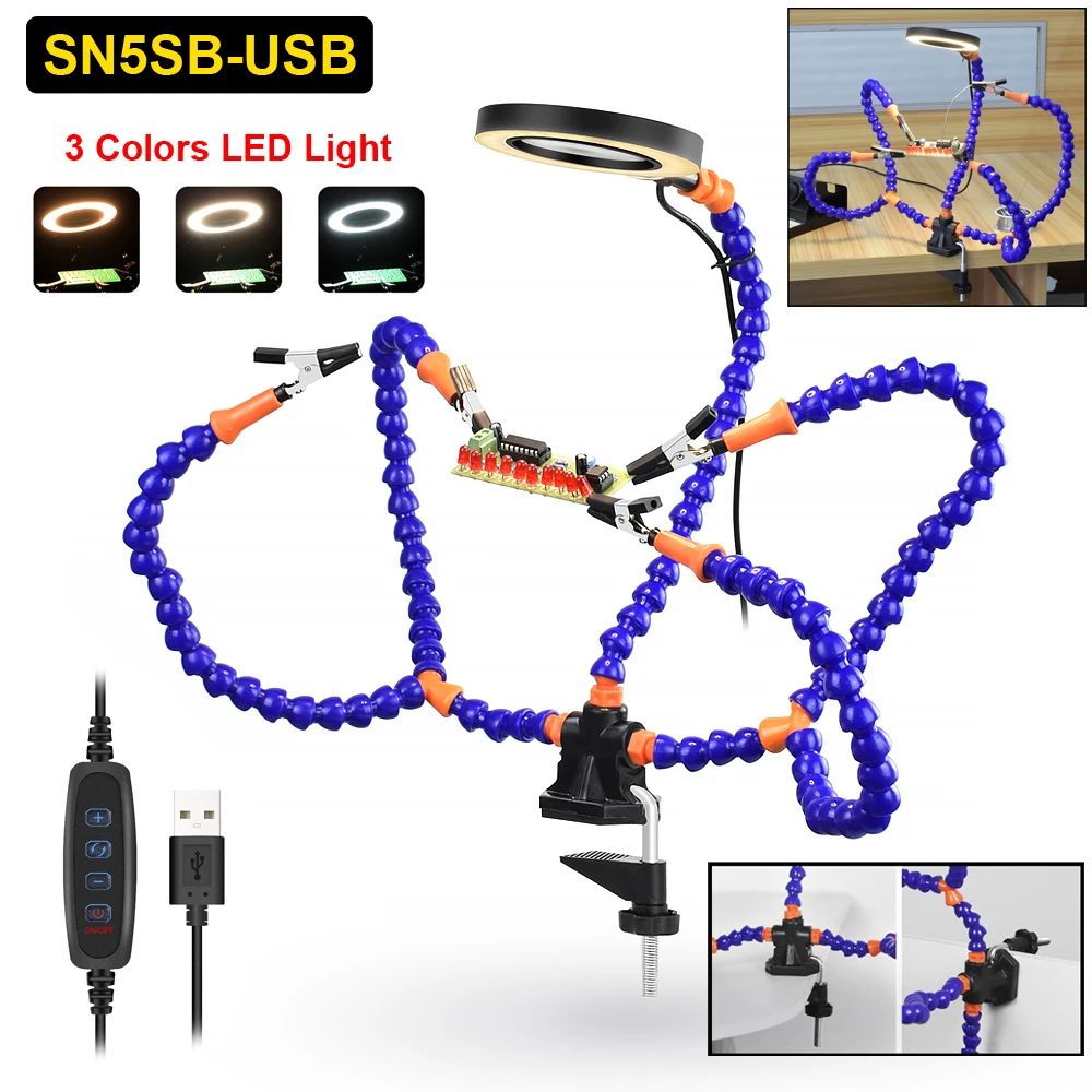 

NEWACALOX Зажим для пайки третья рука 3x лупа 5 гибких рук синего/черного цвета