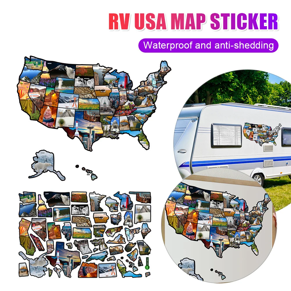 

40x60CM USA Map Travel Sticker PVC Car Decals Camper Trailer RV Decal 2 Sheets UV Water Resistant Map Sticker Travel Accessories