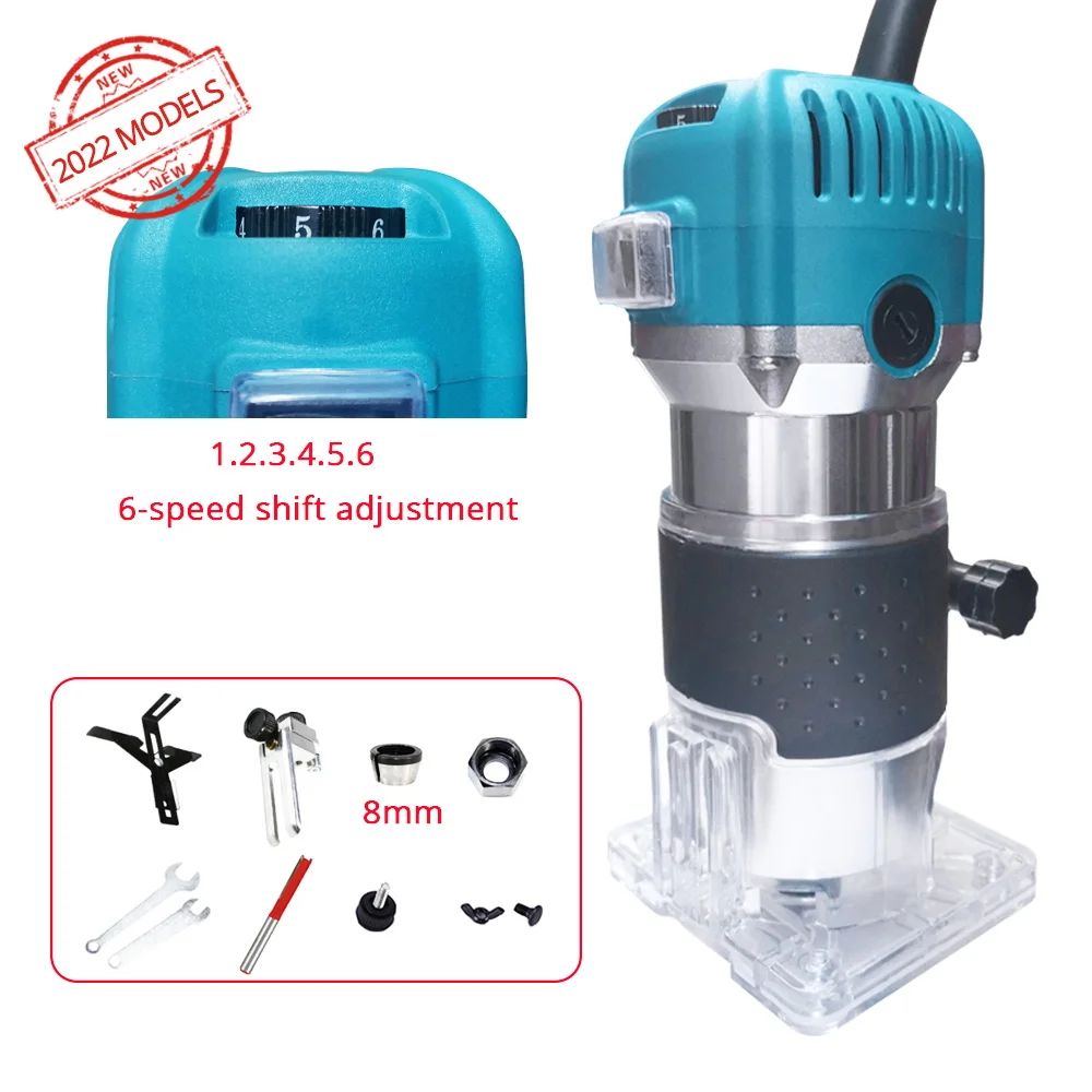 2022 компактный роутер с фиксированным основанием 220 В 800 Вт, деревообрабатывающий станок с переменной скоростью, электрический триммер, электроинструмент, набор фрез