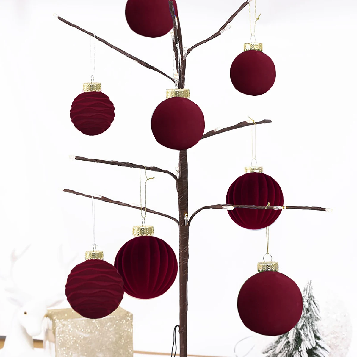 12 шт. рождественские шары 8 см бархатные с орнаментом для рождественской елки