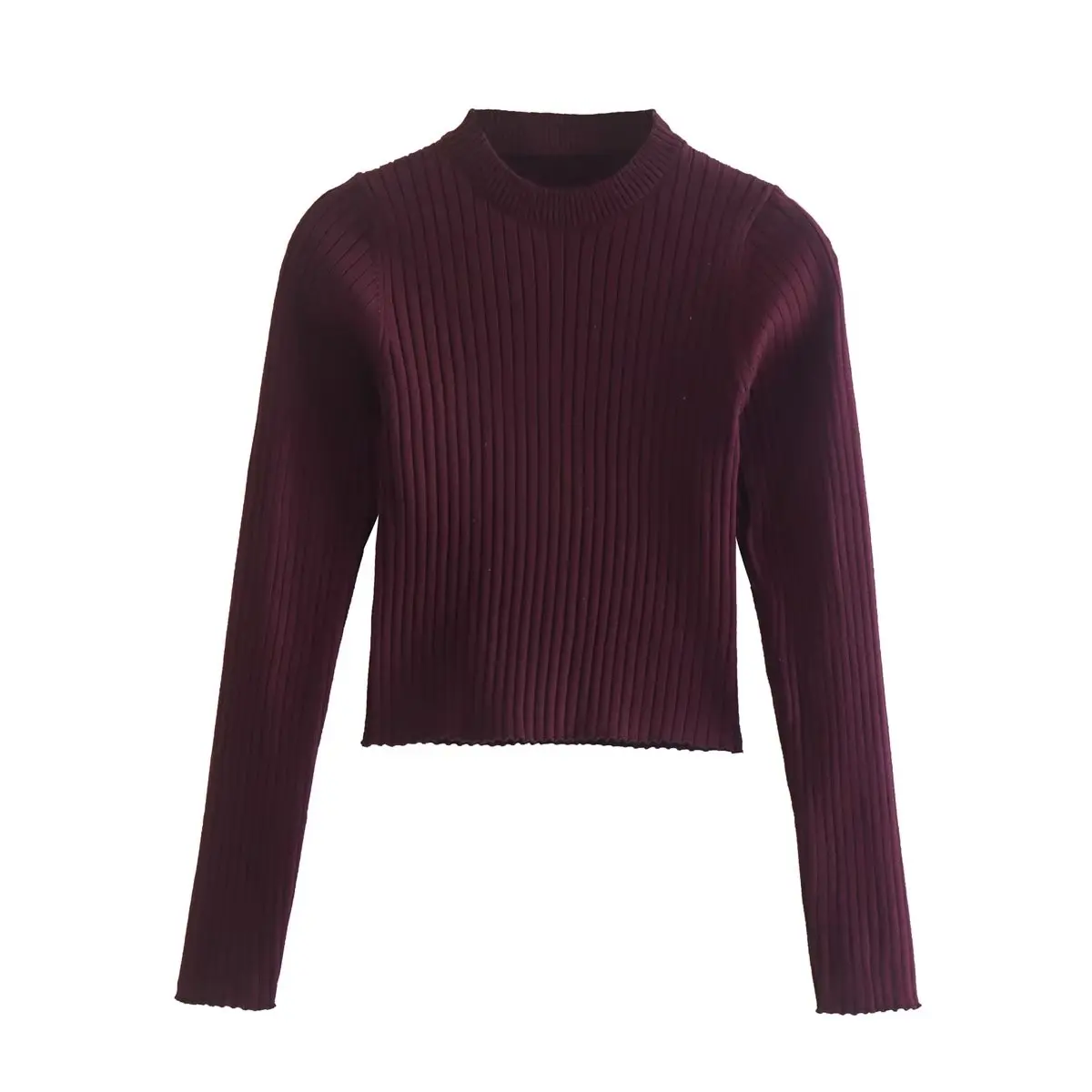 

NORPOJIN Burgundy Red Sweater Crop Pullover Tops Ribbed Sweater Women Long Slit Sleeves Jumpers Y2K Women's Clothing