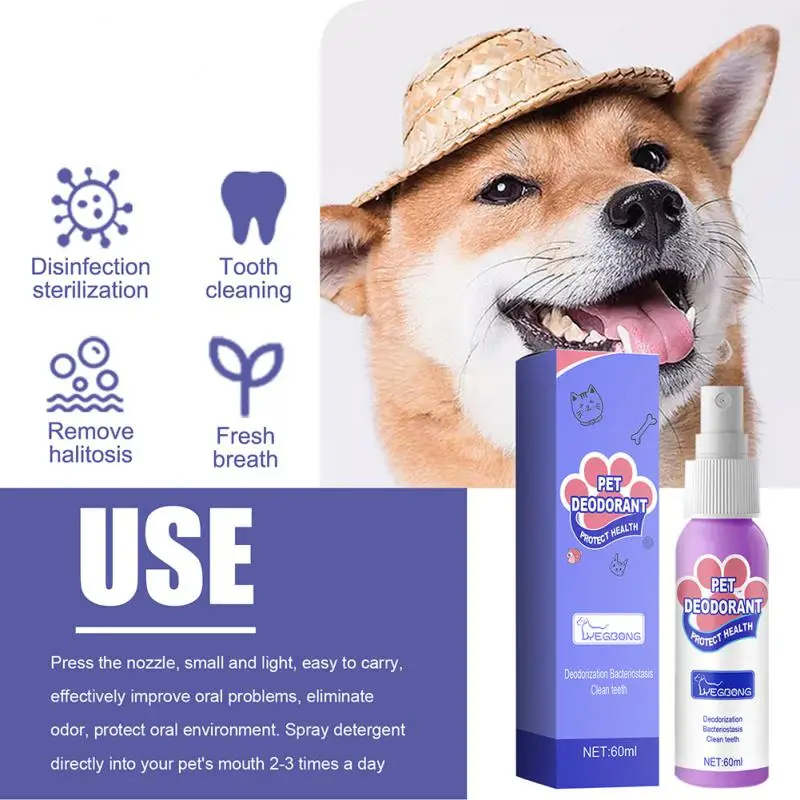 Cleanse Spray Dogs Breath Spray, Cats, Fresh Breath, Pet Deodorant And Odorless Oral Cleanse Spray 60ml