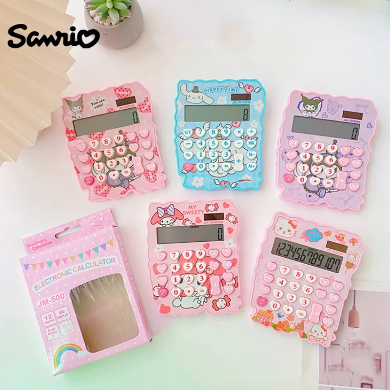

Калькулятор HelloKitty Kawaii Anime Sanrio для девушек Kuromi Cinnamoroll, Настольный портативный калькулятор для студенток, канцелярские принадлежности