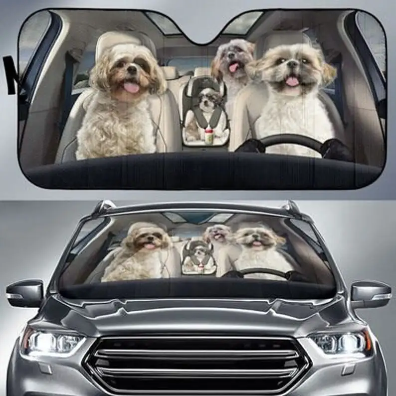 

Shih Tzu Family Funny Safe Driver Auto Sun Shade Car Accessories, Windshield Sunshade, Custom Animal Pattern Sunshade