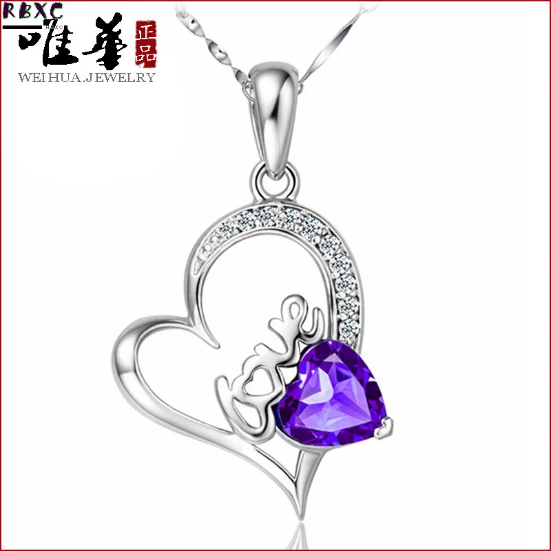 

RBXC Solid S925 Silver Color Necklace Women Love Heart Necklaces & Pendants Lover Represent Love Gifts Fashion Jewelry N041