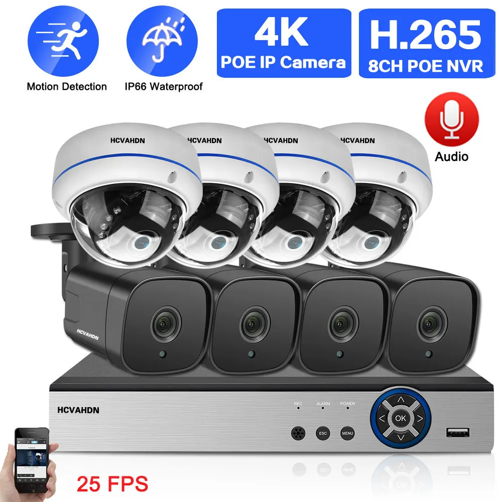 

8MP Ultra HD POE Network Video Surveillance System Outdoor Waterproof Dome Bullet IP Camera 4K 8CH NVR CCTV Security System Set