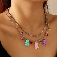 new metal necklace necklaces for women girl clavicle chain fashion double layer part resin bear pandent jewelry accessories gift