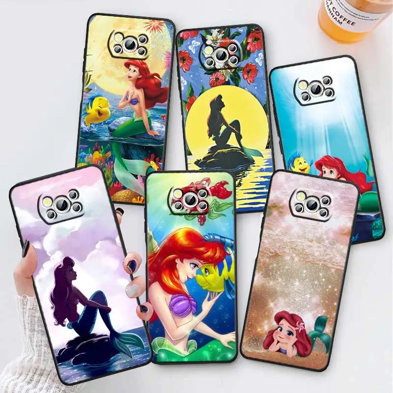 

Mermaid Disney Princess Phone Case For Xiaomi Mi Poco X5 X4 X3 NFC F5 F4 F3 GT M5 M5s M4 M3 Pro 5G Black Soft TPU Capa