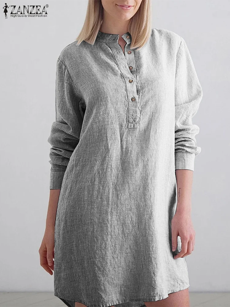 

Платье ZANZEA женское в полоску, модный Повседневный Сарафан оверсайз с длинным рукавом, на пуговицах, OL