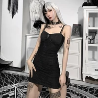 fezco 2022 summer backless camisole gauze skull cross black short women dress dark gothic cool female dress clothing club