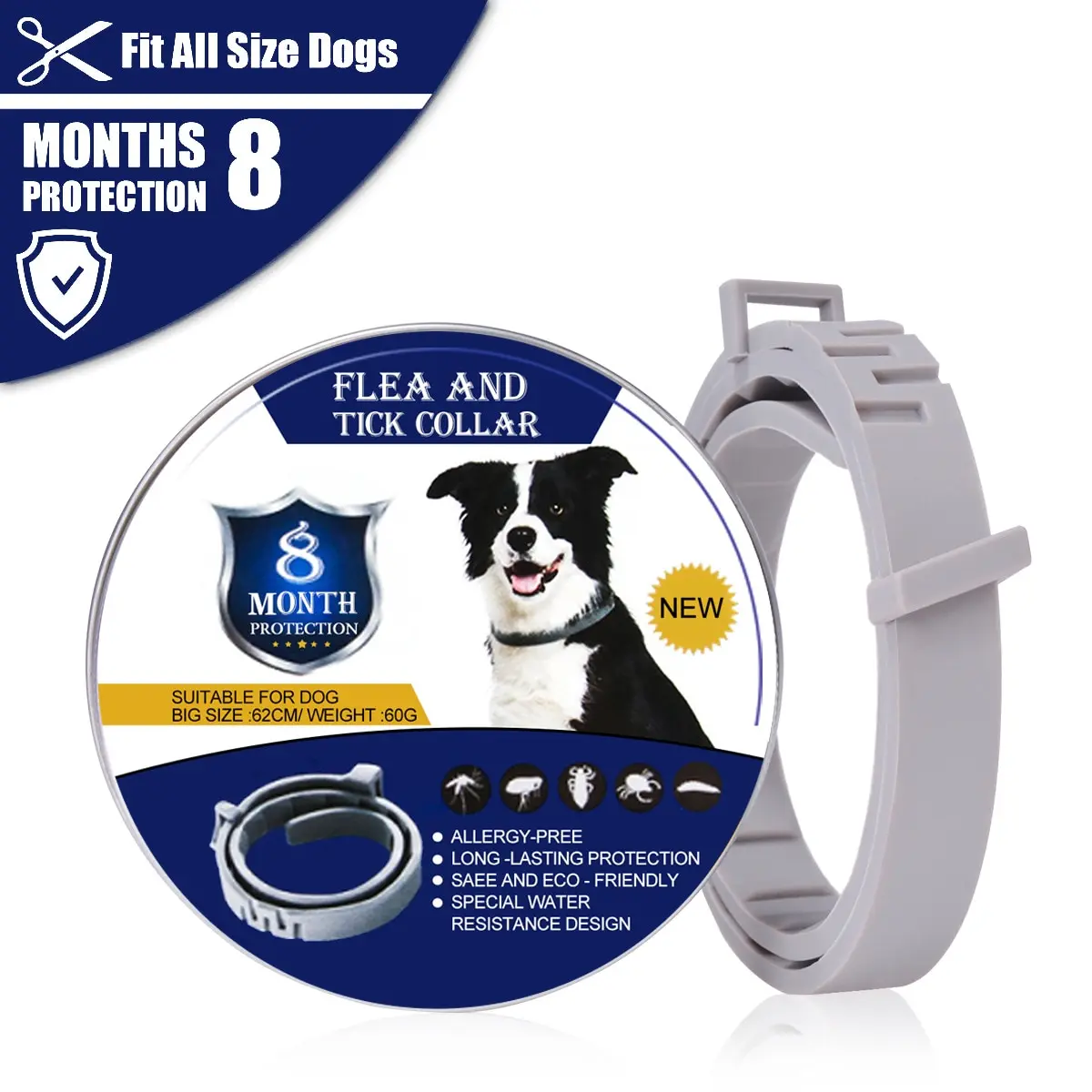 

Pet Dog Cat Flea and Tick Collar for Effective Protection 8 Month Deworming Collar Anti-mosquito Insect Puppy Repellent Supplies