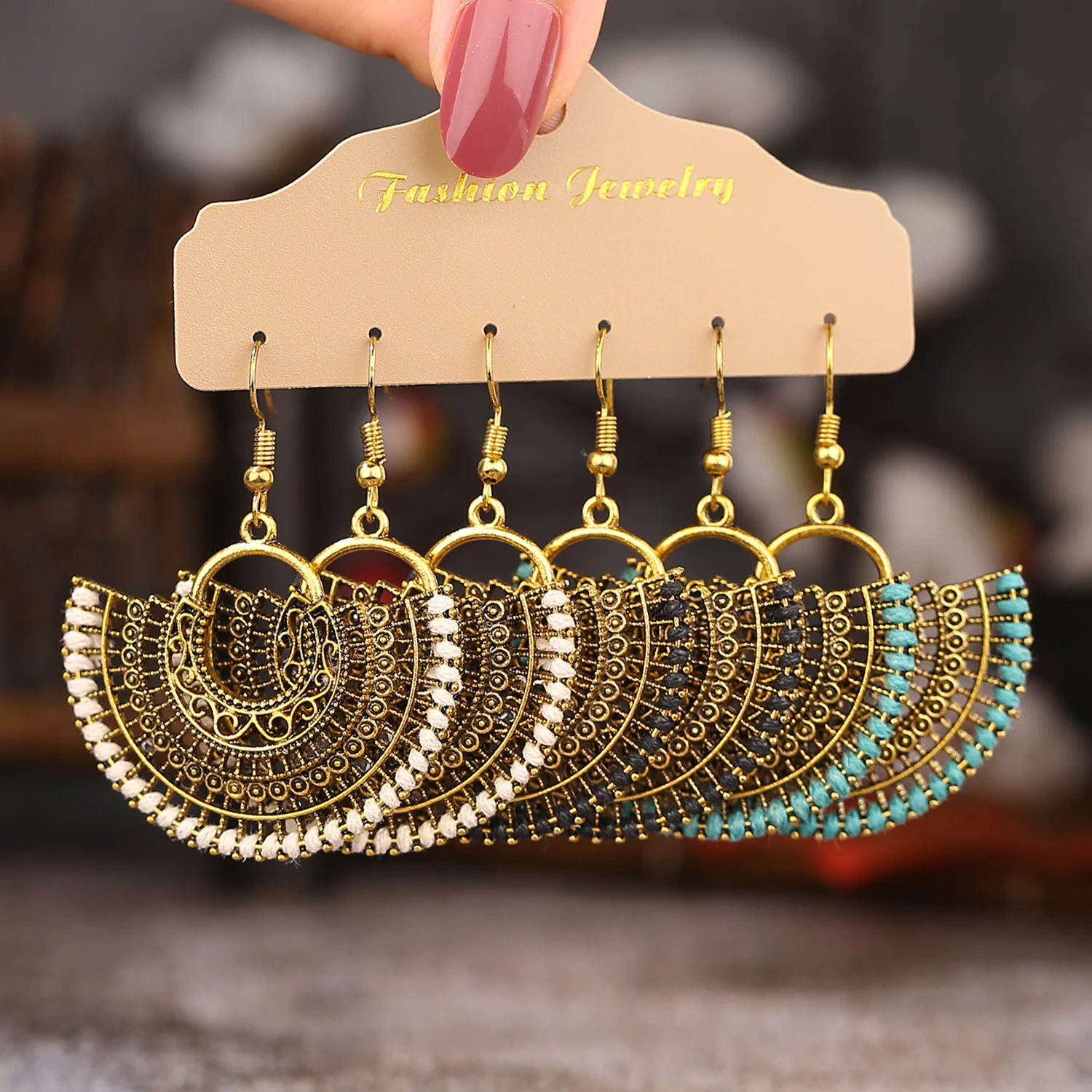 

New 2022 Vintage Bohemian Exaggerated Pendant Stud Set