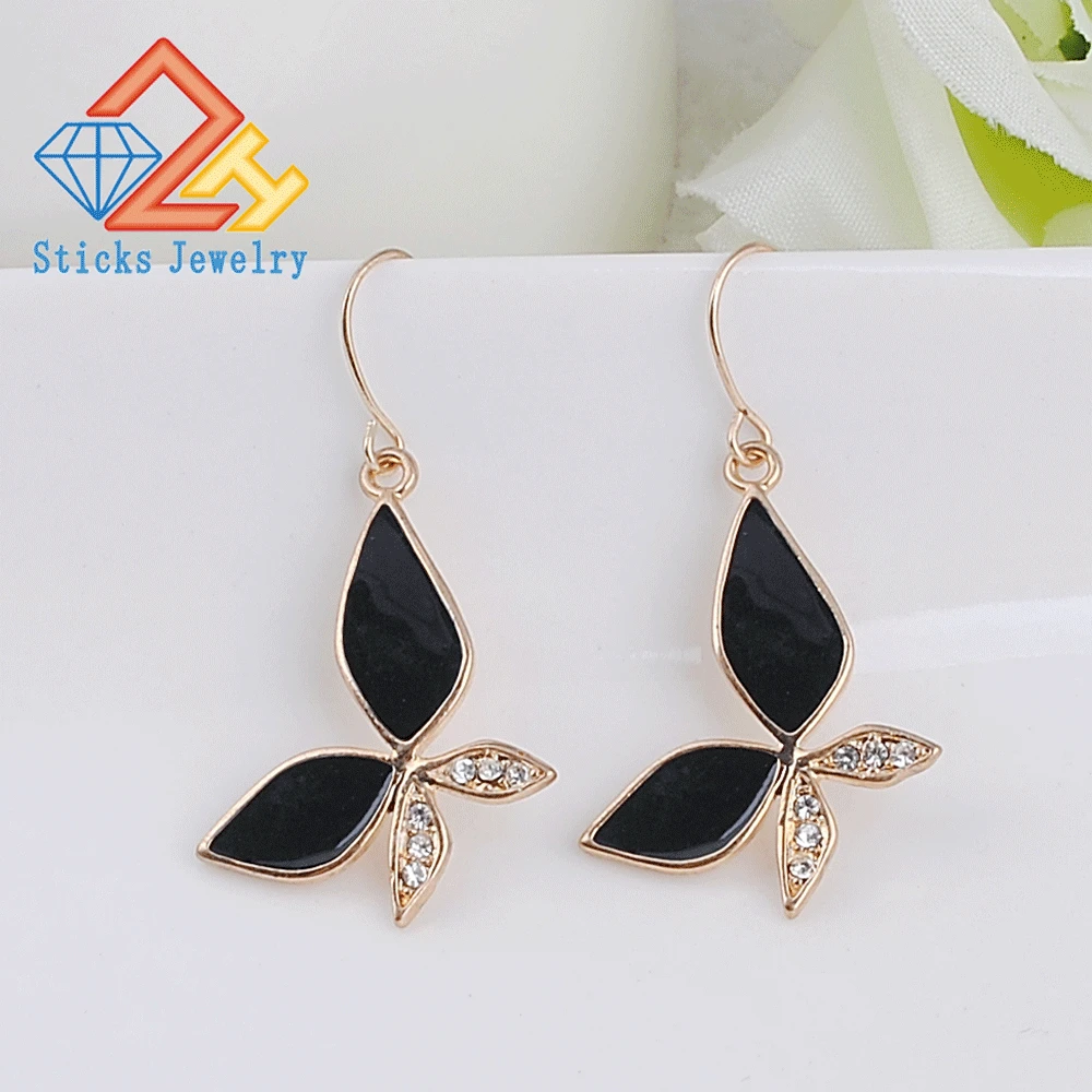 

Shiny Black Drip Butterfly Wing Shape Woman Earrings