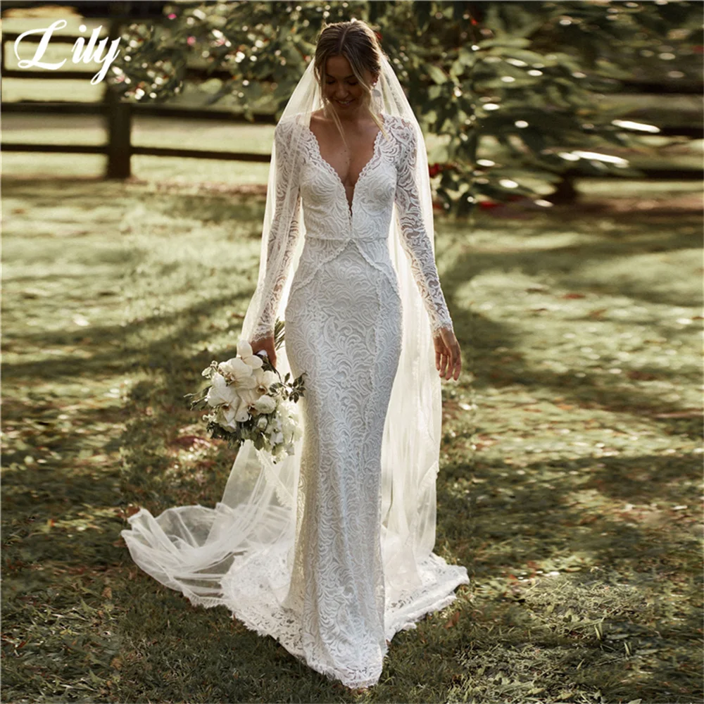 Купи Elegant Boho Sexy Wedding Dresses For Women 2023 Backless Long Sleeve Lace Bridal Gowns Mermaid Bride Dress Vestido De Noiva за 6,269 рублей в магазине AliExpress