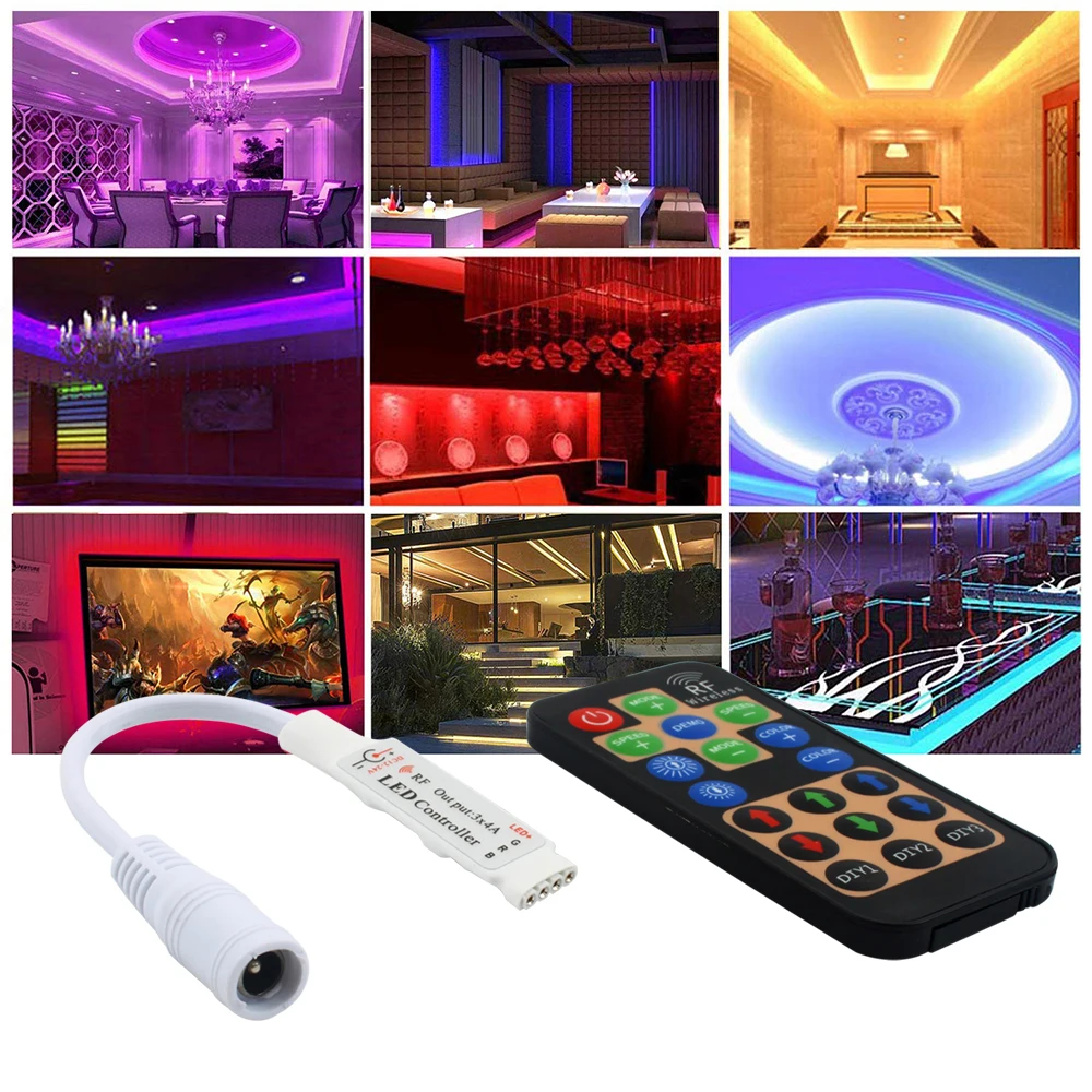 RGB-контроллер с 19 клавишами, Радиочастотный пульт дистанционного управления, беспроводной контроллер с регулировкой яркости для 5050, 3528 детской, Пиксельной лампы, 12-24 В постоянного тока, 4 контакта